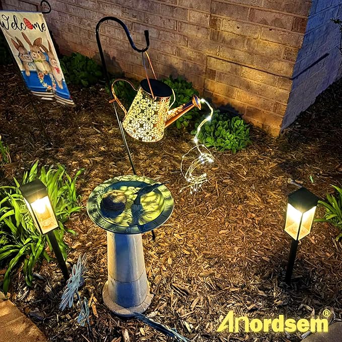 Anordsem Solar Watering Can Lights: Metal Flower Lantern Outdoor with Hook - Waterproof Garden Art Hanging Decoration for Yard Patio Lawn - Christmas Birthday Gifts for Women Mom Grandma