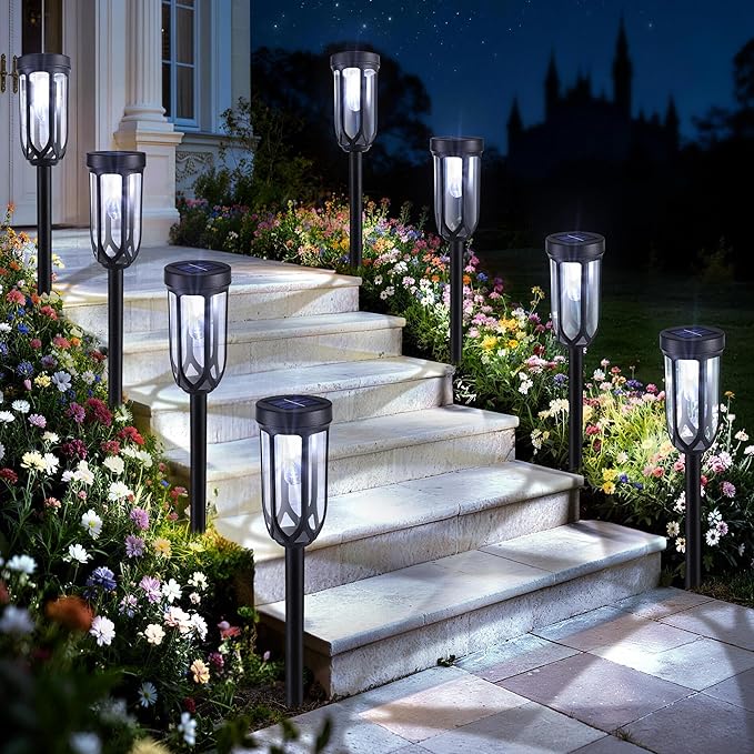 Lomotech Solar Pathway Lights - 8 Pack Solar Lights Outdoor Waterproof, Bright LED Solar Garden Lights for Patio Landscape Lawn Yard Walkway Driveway (White)