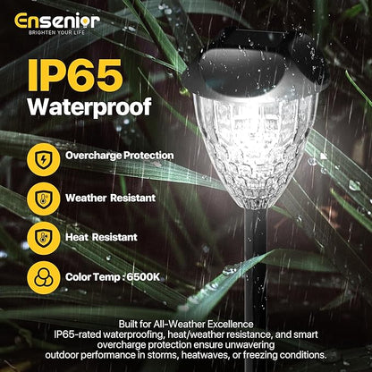 Ensenior 16-Pack Solar Lights Outdoor, Auto ON/Off 6500K LED Solar Garden Lights for Pathway, Yard, Patio, Walkway, Planter, Waterproof, Energy-Efficient Landscape Lighting