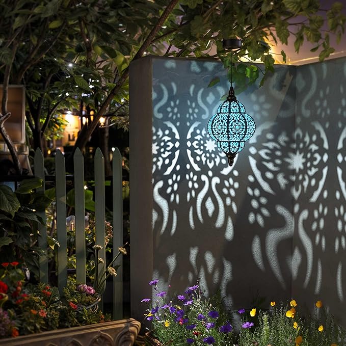 Hanging Solar Lights Outdoor Garden Decor Solar Lantern Waterproof Plastic Moroccan Outdoor Decorations for Patio Pathway Yard Backyard Garden Decorative (2, Black)