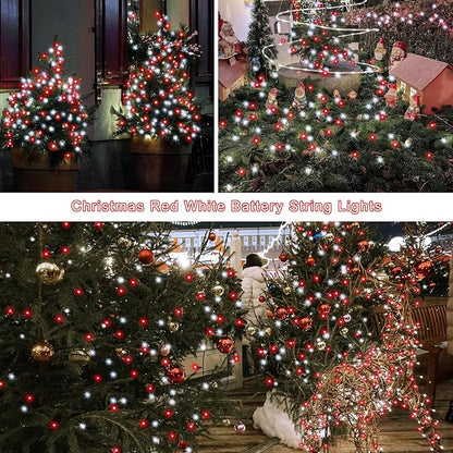 4 Pack Red White Christmas Lights Battery Operated 16.4Ft 50 LED Wreath String Lights Auto Timer Candy Cane Battery String Lights 8 Modes Green Wire Xmas Decor for Christmas Tree Garland