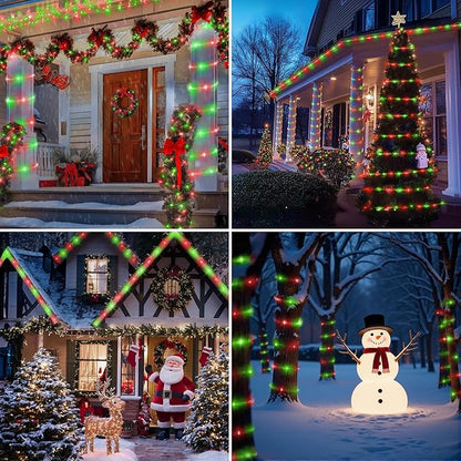 Jnaurb 2-Pack Battery Operated Rope Lights for Outside, Total 66FT 200LED 8 Modes Battery Operated String Lights, Waterproof Christmas Fairy Light with Remote for Outdoor Indoor Xmas Decor-Red & Green