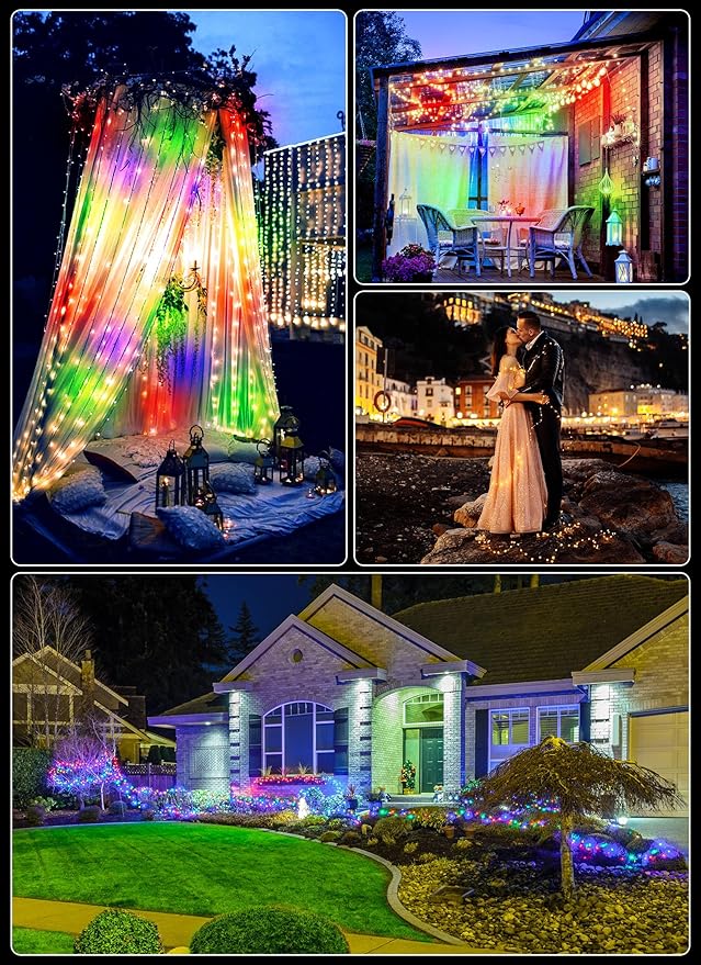 100 LED Christmas Twinkle Lights, 33ft Waterproof for Porch