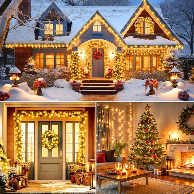 4-Pack 200 LED Christmas Twinkle Lights, 66ft Waterproof for Yard