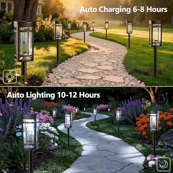 iBaycon Solar Pathway Lights, 8 Pack LED Solar Powered Garden Lights Outdoor Waterproof for Yard Path Landscape Lawn Stairway Walkway (Cool White)