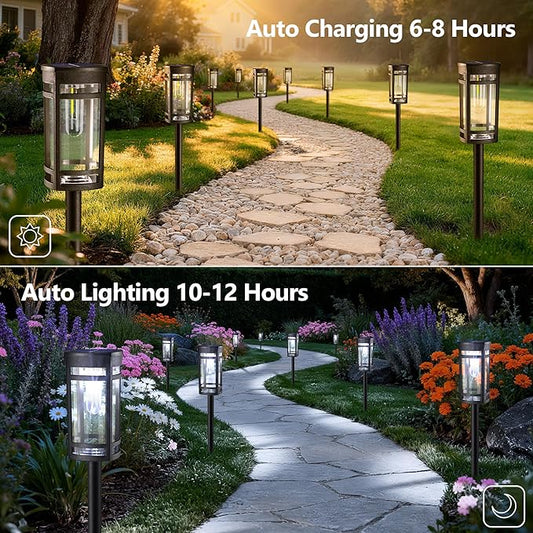 iBaycon Solar Pathway Lights, 8 Pack LED Solar Powered Garden Lights Outdoor Waterproof for Yard Path Landscape Lawn Stairway Walkway (Cool White)
