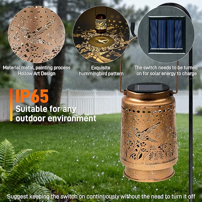 Hummingbird Solar Lantern - Waterproof Hanging Lantern for Outside-Outdoor Decorative Solar Lanterns for Garden, Patio, Backyard, and Porch Perfect Gifts for Women