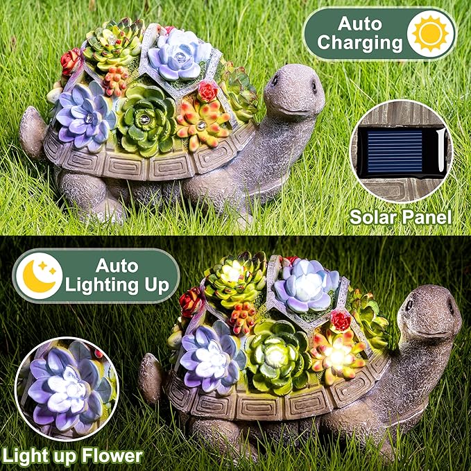 Solar Turtle Statue Light 11.5", Yard Decor