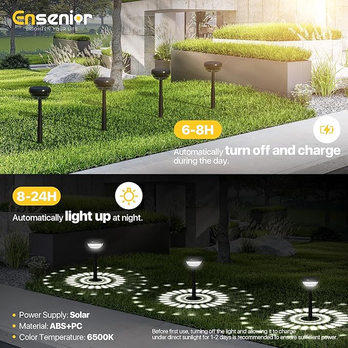 Ensenior 8-Pack Solar Lights Outdoor, Auto ON/Off 6500K LED Solar Garden Lights for Pathway, Yard, Patio, Walkway, Flower Bed, Halloween Christmas Landscape Lighting, IP65 Waterproof, Flag Lights