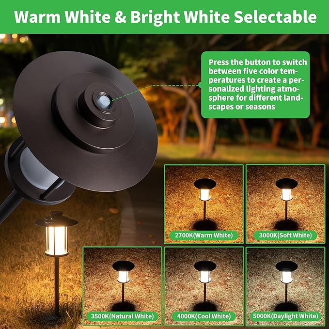 Low Voltage Landscape Path Light, Warm & Cool White Selectable Pathway Lights Wired, 12v Walkway Lamp IP65 Waterproof, LED Oil-Rubbed-Bronze Aluminum 150LM for Outside Patio Yard (4 Pack)