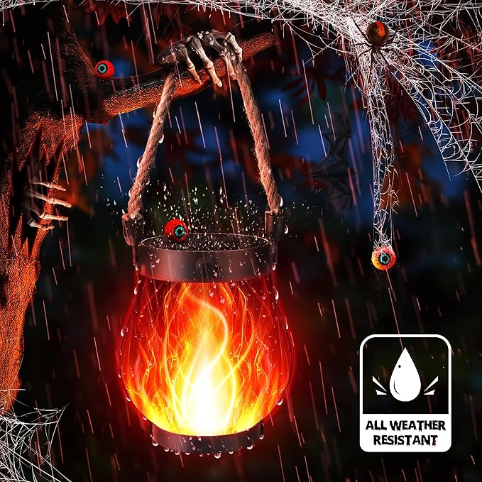 Solar Flame Lantern Hanging Outdoor Waterproof - 2 Pack Flame Lanterns with Dual Charging Modes of Solar & USB for Garden or Yard Decorations (Red - 2 Pack)