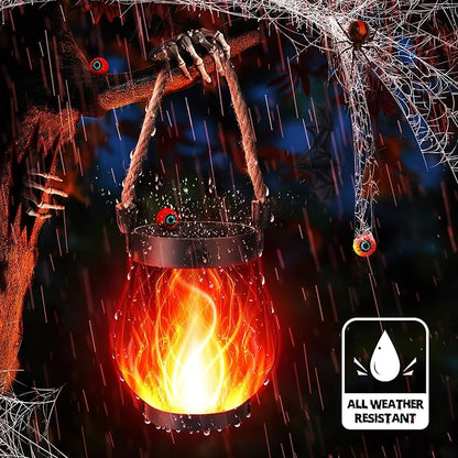 Solar Flame Lantern Hanging Outdoor Waterproof - 2 Pack Flame Lanterns with Dual Charging Modes of Solar & USB for Garden or Yard Decorations (Red - 2 Pack)