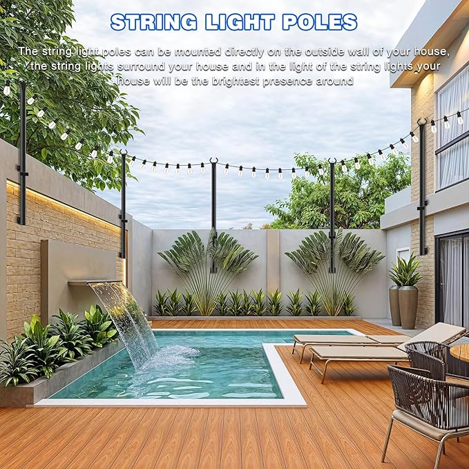 zoegi 6 Pack 5FT String Light Poles,Light Poles for Outside Lights with Fork,Outdoor Brackets Hanging Lights,Metal Stand for Deck Patio,Backyard,Wedding,Deck,Party