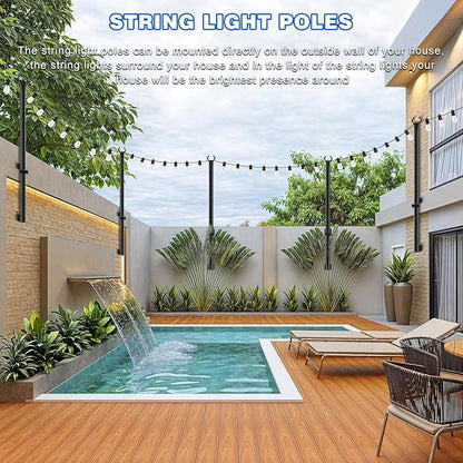 zoegi 6 Pack 5FT String Light Poles,Light Poles for Outside Lights with Fork,Outdoor Brackets Hanging Lights,Metal Stand for Deck Patio,Backyard,Wedding,Deck,Party