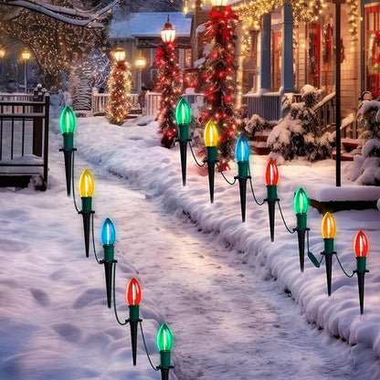 Joiedomi 24 Packs 30.75FT C9 Christmas Multicolor LED Pathway Lights, Waterproof Walkway Lights with Stakes Outdoor Connectable Decor for Holiday Outside, Yard, Garden, Party, Walkway Decor