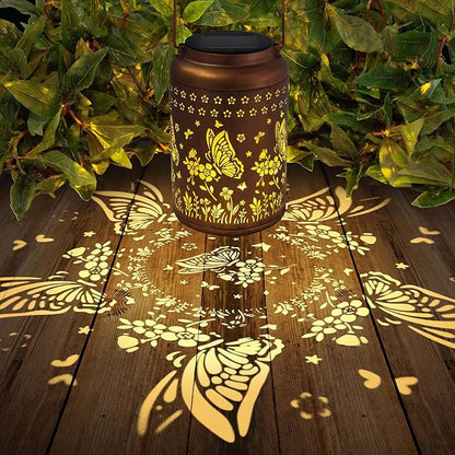 Butterfly Solar Lanterns Outdoor Waterproof, Butterfly Birthday Gifts for Women Mom Grandma, Metal Hanging Solar Lights Outside Decorations for Garden Patio Porch Backyard Garden Decor