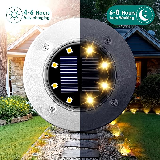 20-Pack Warm White In-Ground Solar Lights, Flat LED Landscape