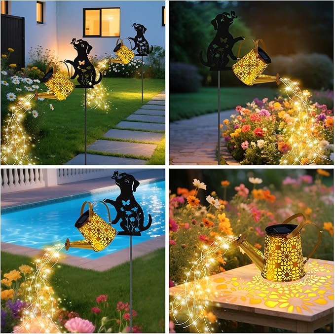 Solar Watering Can Lights, Dog Hanging Lantern Solar Lights Outdoor, Dog Lover Gifts for Mom Women Birthday Mother's Day Christmas, Waterproof Garden Decor Outside Patio Yard Pathway Backyard