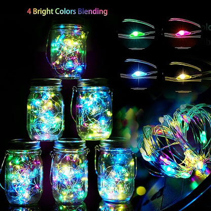 SmilingTown 30 LED 12 Pack Mason Jar Solar Lights Outdoor Colorful Solar Mason Jar Lid String Fairy Lights Hanging Lights for Patio Yard Garden Wedding Decorations[No Jar+12 Hangers]