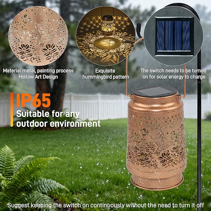 Hummingbird Solar Lantern - Outdoor Decorative Solar Lanterns for Garden, Patio, Backyard, and Porch - Waterproof Hanging Lantern for Outside - Perfect Gifts for Women