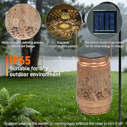 Hummingbird Solar Lantern - Outdoor Decorative Solar Lanterns for Garden, Patio, Backyard, and Porch - Waterproof Hanging Lantern for Outside - Perfect Gifts for Women