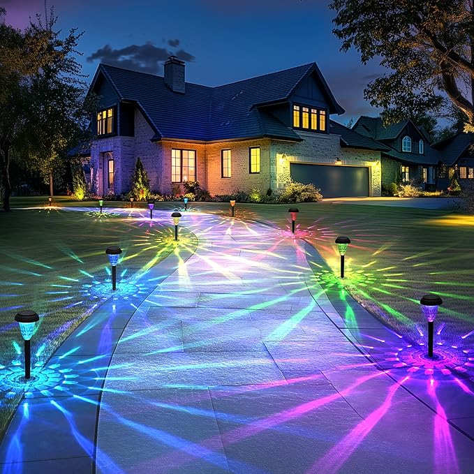 Solar Pathway Lights Outdoor Waterproof 8 Pack Color Changing Garden Light for Yard Patio Driveway Walkway Lawn Landscape Lighting for Outdoor Decor