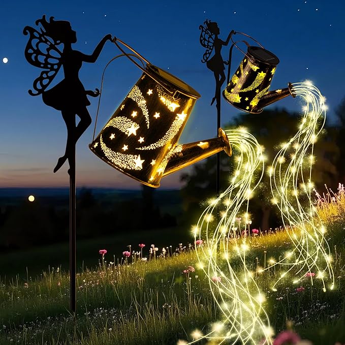 Solar Lights Outdoor,2 Pcs Solar Watering Can Light,Waterproof Metal Hanging Lantern,Fairy Gardening Gifts,Fairy Garden Decor for Outside,Perfect for Garden,Patio,Yard,Pathway