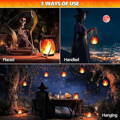 Solar Flame Lantern Hanging Outdoor Waterproof - 2 Pack Flame Lanterns with Dual Charging Modes of Solar & USB for Garden or Yard Decorations (Red - 2 Pack)