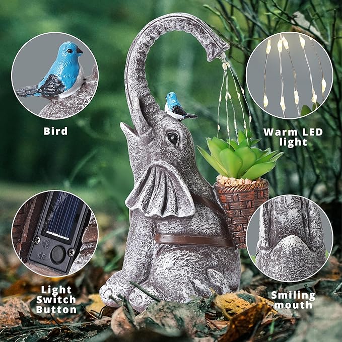 Solar Elephant Garden Statue Light, Outdoor Decor