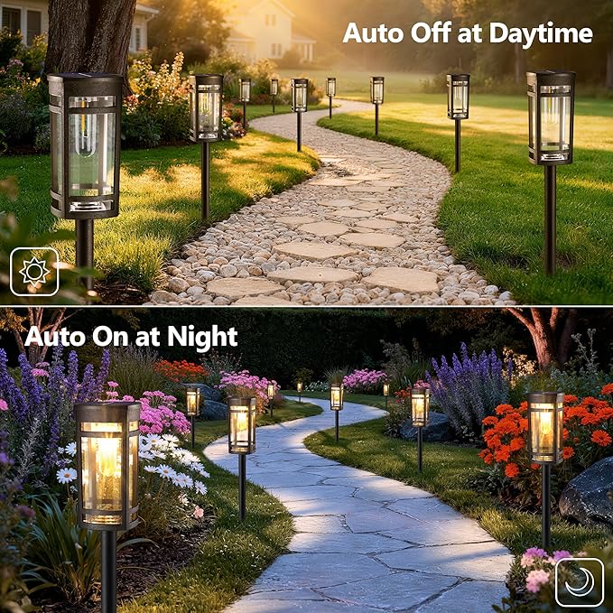 6 Pack Outdoor Solar Pathway Lights - Solar Landscape Lights Outdoor Walkway Solar Garden Lights for Lawn, Path, Yard Decor (Warm White)