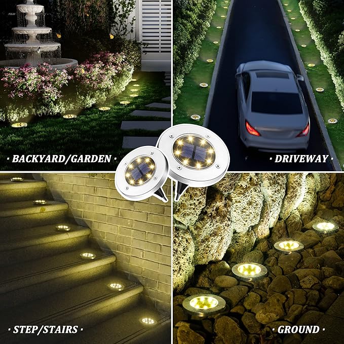 20-Pack Warm White In-Ground Solar Lights, Flat LED Landscape