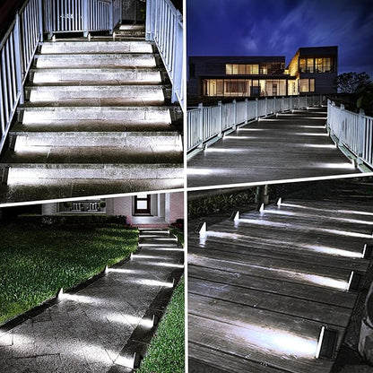 echosari 6 Pack Solar Step Lights for Outside, Ultra Bright Outdoor Stair Lights Auto ON/Off, 2835SMD LEDs Outdoor Step Lights IP68 Fully Waterproof for Yard Garden Walkways Pathway (Cool White)