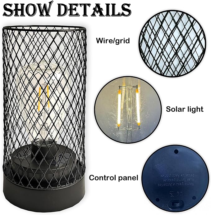 2pcs Solar Lanterns Outdoor Waterproof Lights Garden Decorations, Black Metal Lantern Decor,Solar Powered LED Lamp for Patio Tabletop Porch Deck Yard