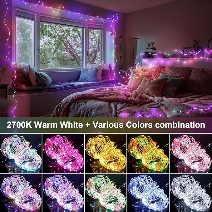 OMIKA 132FT 400LED Rope Lights Outdoor String Light, 24 RGB Colors + Warm White Waterproof Starry Fairy Lights Plug in for Indoor Home Bedroom, Outside Patio Garden Pastel Easter Party Decororations