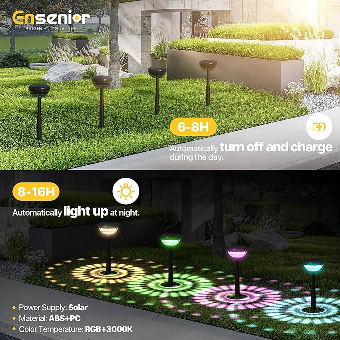 Ensenior 8 Pack Solar Pathway Lights, Multicolor & Warm White LED, IP65 Waterproof, Garden Back Yard Solar Lights Outdoor Decorative