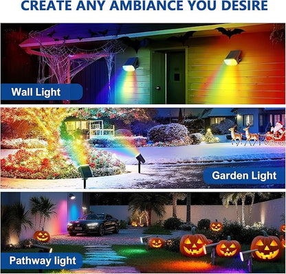 Color Changing Solar Spot Lights Outdoor Waterproof IP65,9 Lighting Modes Multicolor RGB Christmas Spotlight for Porches Yard Gardens Landscape Deconrations-4 Pack