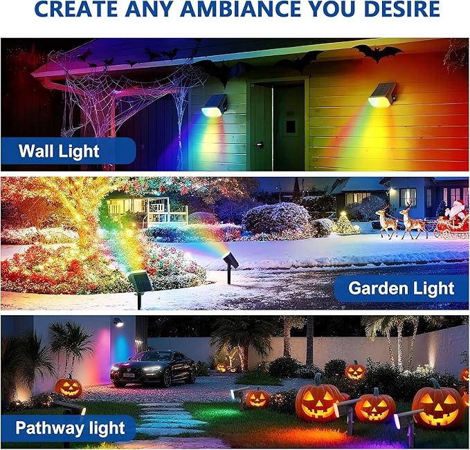 Color Changing Solar Spot Lights Outdoor Waterproof IP65,9 Lighting Modes Multicolor RGB Christmas Spotlight for Porches Yard Gardens Landscape Deconrations-8 Pack