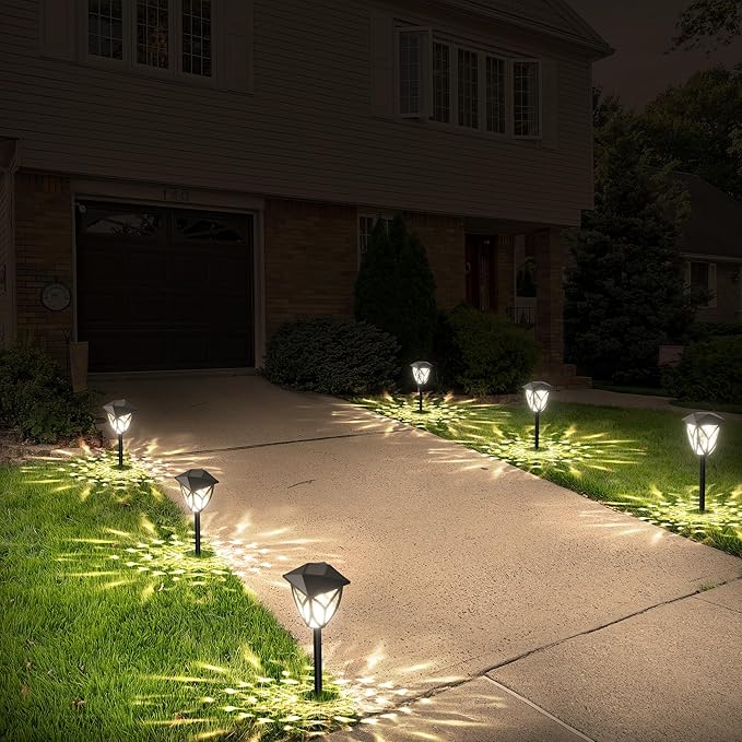 Ensenior 6-Pack Solar Lights Outdoor, 16.77" 3000K LED Solar Garden Lights for Pathway, Yard, Patio, Walkway, Planter, Waterproof, Energy-Efficient Landscape Lighting