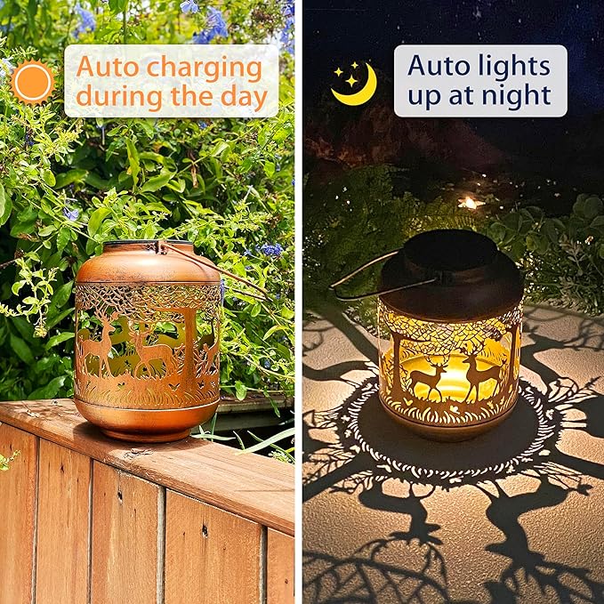 Deer Solar Lantern Set 2-Pack, Elegant Yard Lighting