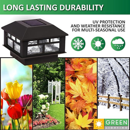 GreenLighting Modern Solar Post Cap Lights Fits 4x4 Wood, 4x4 & 5x5 PCV/Vinyl Outdoor Solar Powered Light, Fence Post, Landscaping, Deck, Garden- Bright LED, Waterproof Black 12 Pack