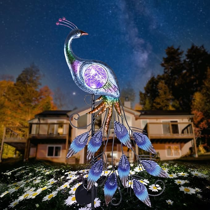 35.4" Peacock Solar Lawn Figurine Light, Waterproof