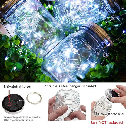 30 LED 12 Packs Solar Lights for Mason Jars（No Jar） Lids String Fairy Lights Solar Lantern Hanging Lights for Patio Yard Garden Wedding Decor Cool White