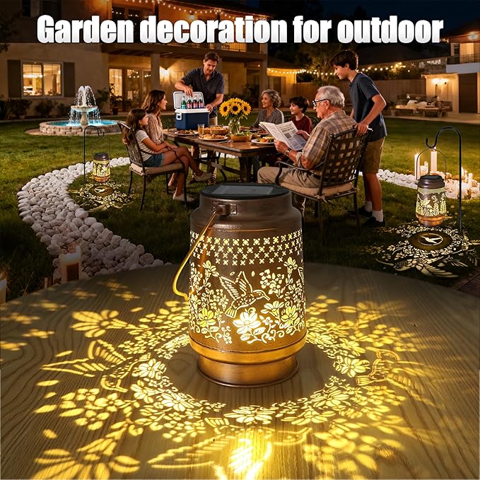 2-Pack Elegant Hummingbird Solar Lanterns for Porch, Waterproof LED