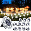 12-Pack Solar Ground Disk Lights, White Waterproof LED