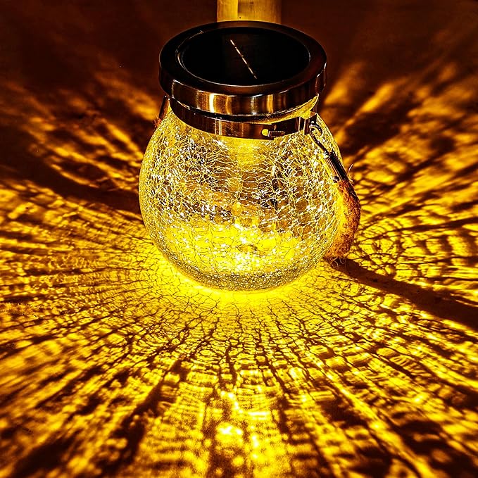 Solar Crackle Lanterns 2-Pack, Yard Hanging LED Decor