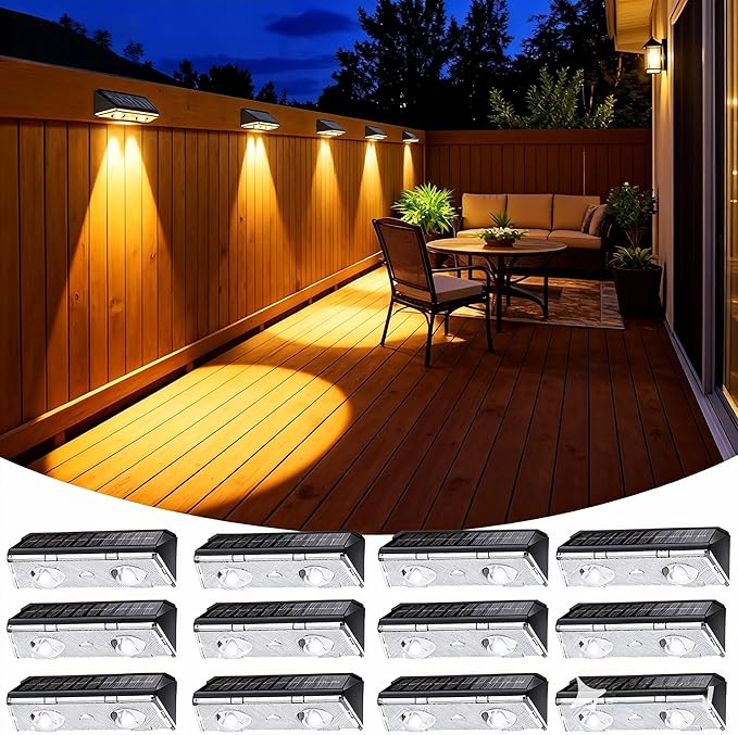 Solar Fence Light Outdoor, 12 Pack LED Solar Light, 3000K 50 Lumens with Waterproof, Auto Switch 12+Hours Dawn to Dusk for Backyard Patio Deck Pool Wall