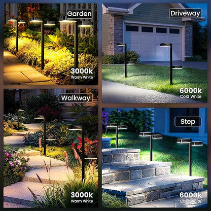 Solar Pathway Lights Outdoor Waterproof，6 Pack with 12 Head Modern Solar Lights, 2 Modes(Warm/Cold White) for Walkway,Yard,Patio,Driveway,Outside,Decor
