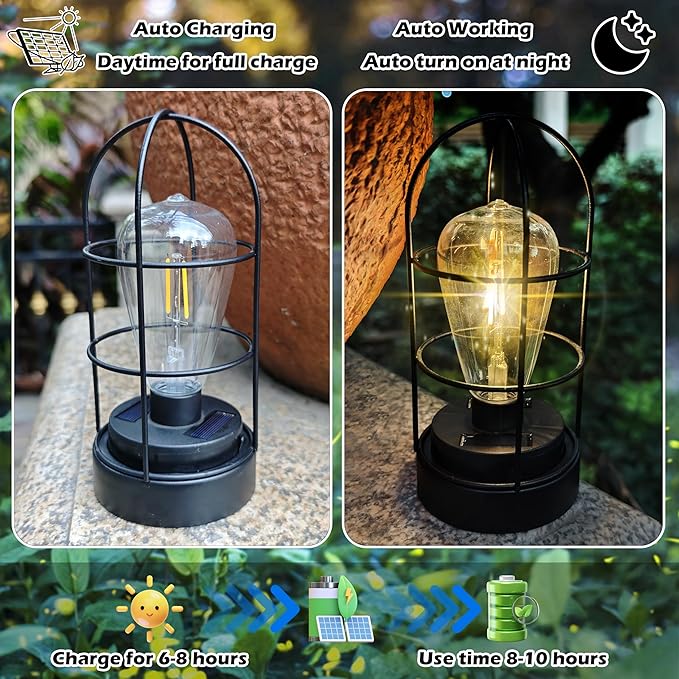 Solar Lanterns, Waterproof Solar Lights Lantern Tabletop Decor,Classic Outdoor Lighting for Yard Garden Patio Porch Balcony Decorations 2 Pack