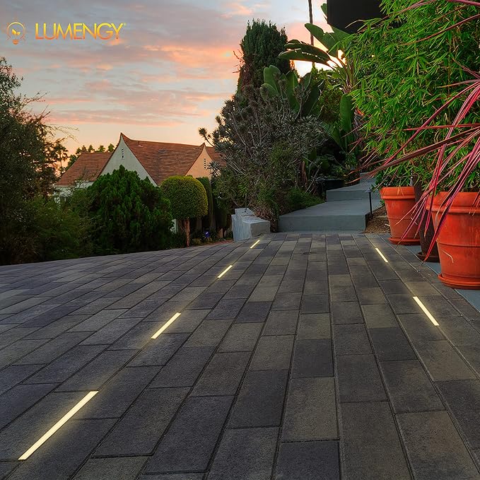 LUMENGY Paver Light Slim 0.5x16 Inch (0.55x15.75), 2700K Warm White, Glare-Free Linear Lighting for Driveways, Walkways and Paver Borders, 12V Hardwired, IP67 Waterproof, Drive-Over Rated