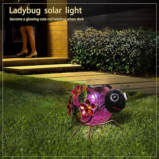 Ladybug Solar Porch Lanterns, Metal Waterproof LED